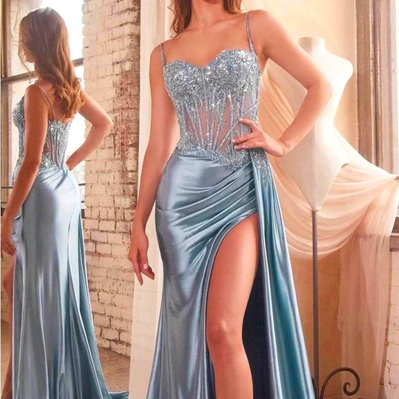 Cinderella Divine CD848 Ladivine Platinum Sequin & Stone Off Shoulder Dress